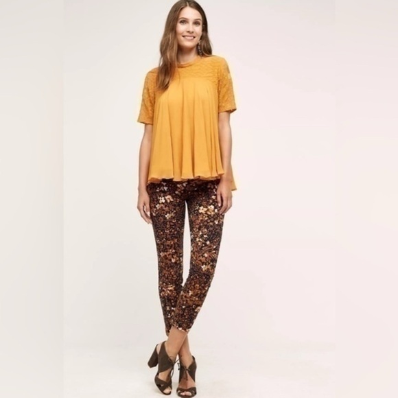 Anthropologie The Essential Slim Pants Women’s 4 – Brown Floral Stretch Trousers - Picture 1 of 11